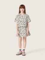Journey girls' short-sleeved shirt in white cotton canvas with a green floral print - Image 3