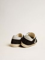 Women's Super-Star LTD in black suede with white printed star and silver glitter heel tab - Image 4