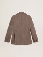 Women's double-breasted blazer in beige chevron wool blend - Image 6