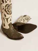 Wish Star boots in black and white leather with inlay rose and star - Image 3