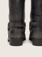Women's high Biker boots in black leather with strap and silver-colored buckle - Image 6