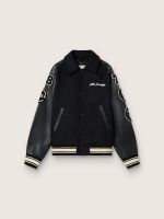 Black wool bomber jacket with patch