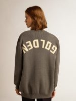 Women's m��lange gray cotton cardigan with logo on the back - Image 4