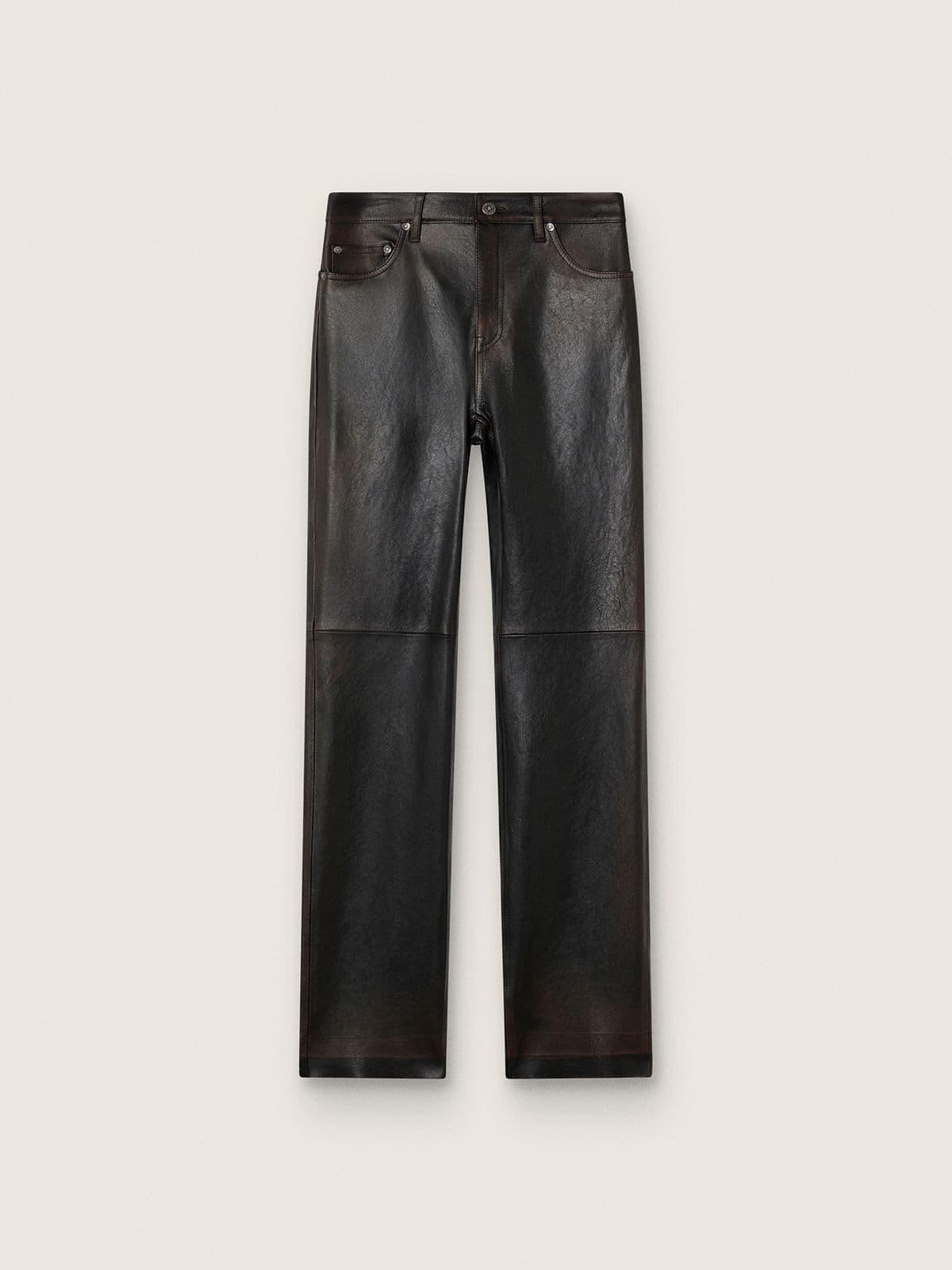 c6d130fd290708ea87bc02c167d3a0d0363ee7303c96e5ab721c9d33c9f8d170 Women's pants in dark burgundy nappa with vintage finish - Image 1