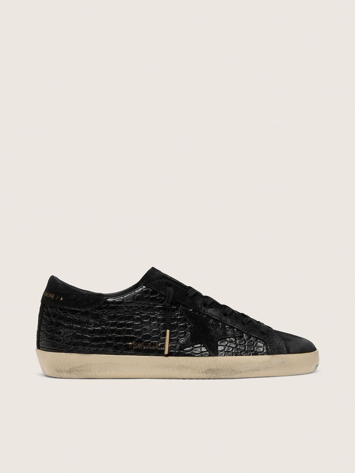 c70e733883b3c21a4afe41af492b460dc7d0fc0e4881d05e201744345b7229e0 Women's Super-Star LTD in black croc-print leather with black suede star and heel tab - Image 1