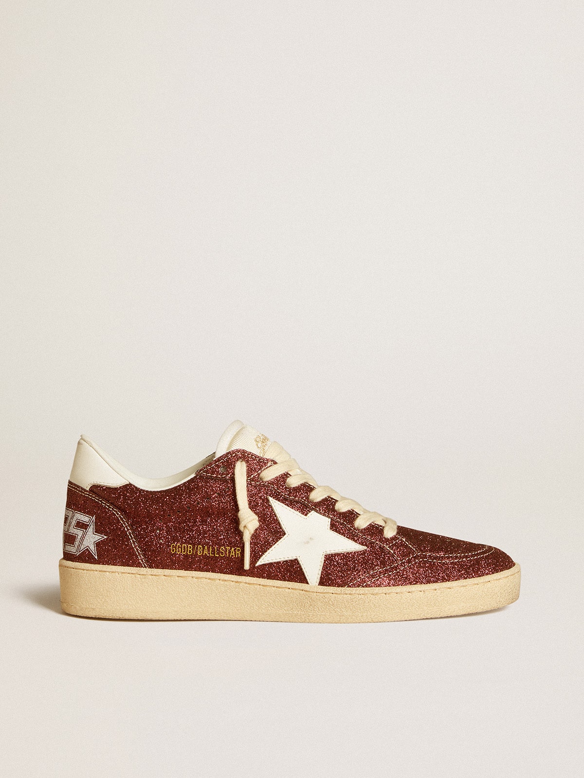 c777d729d814f3f123a22b5291a603c7fe972bcd997e33ee1bc525f0b7d7cfc1 Ball Star in burgundy glitter with white leather star and heel tab - Image 1