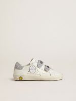 Young Old School in white leather with silver Swarovski crystal heel tab and straps