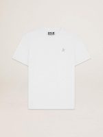 Men's white T-shirt with silver glitter star on the front
