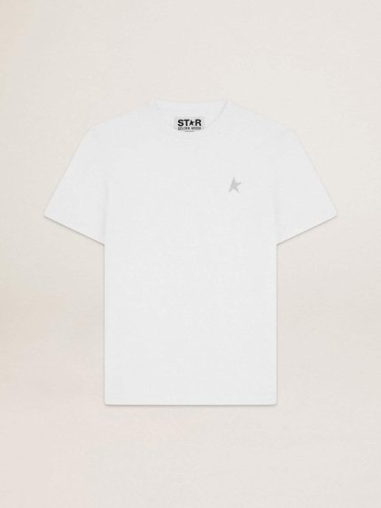 Men's white T-shirt with silver glitter star on the front
