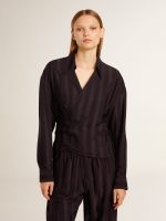 Women's black shirt with vertical stripes and side knot closure - Image 2