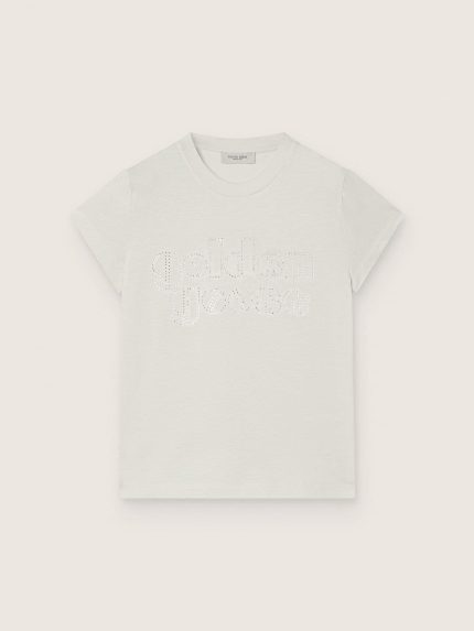 Journey girls' T-shirt in white cotton jersey with silver studs