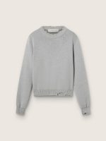 Women's round-neck sweater in gray cotton