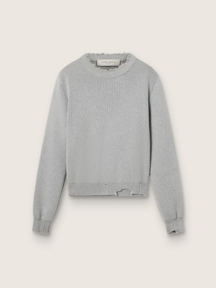 Women's round-neck sweater in gray cotton