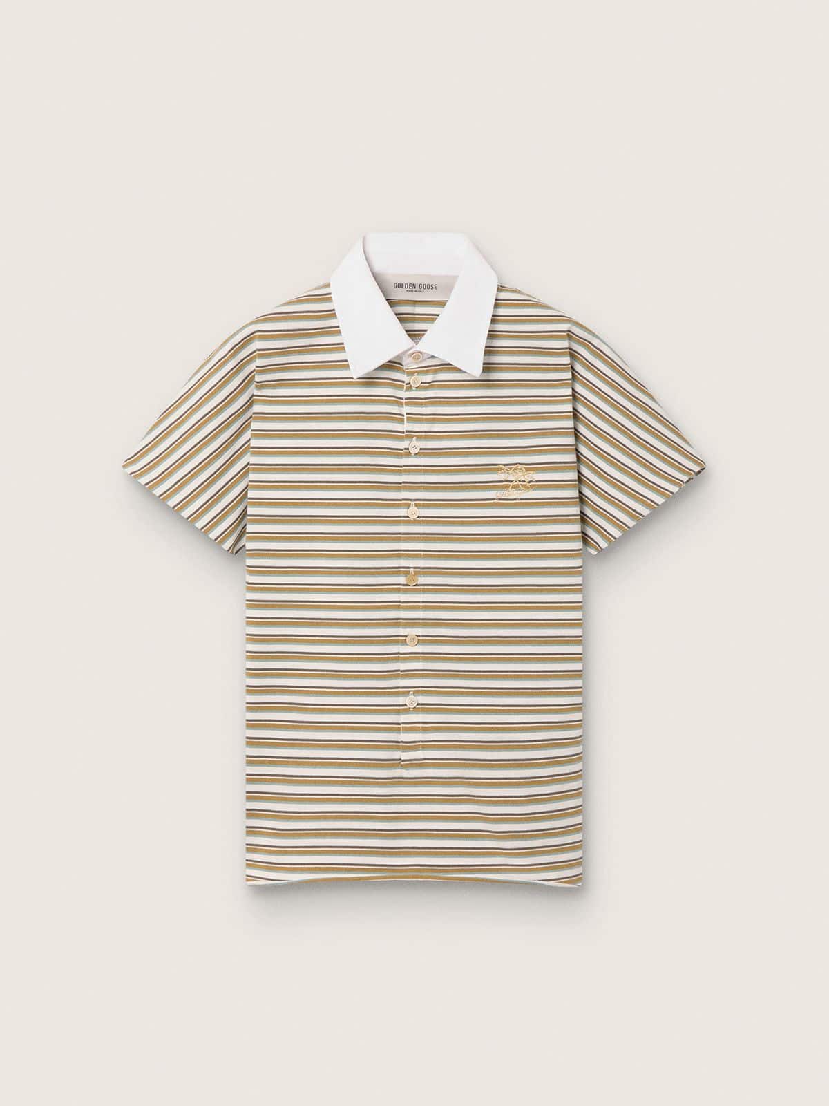 c7d3ed73ee5eecb0b13bb75c8d20674b44ada595c149b70b9e5c09d70b6e95f6 Women's polo T-shirt in striped jersey with contrast collar - Image 1