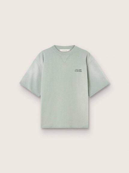 Unisex short-sleeved sweatshirt in green cotton with embroidery