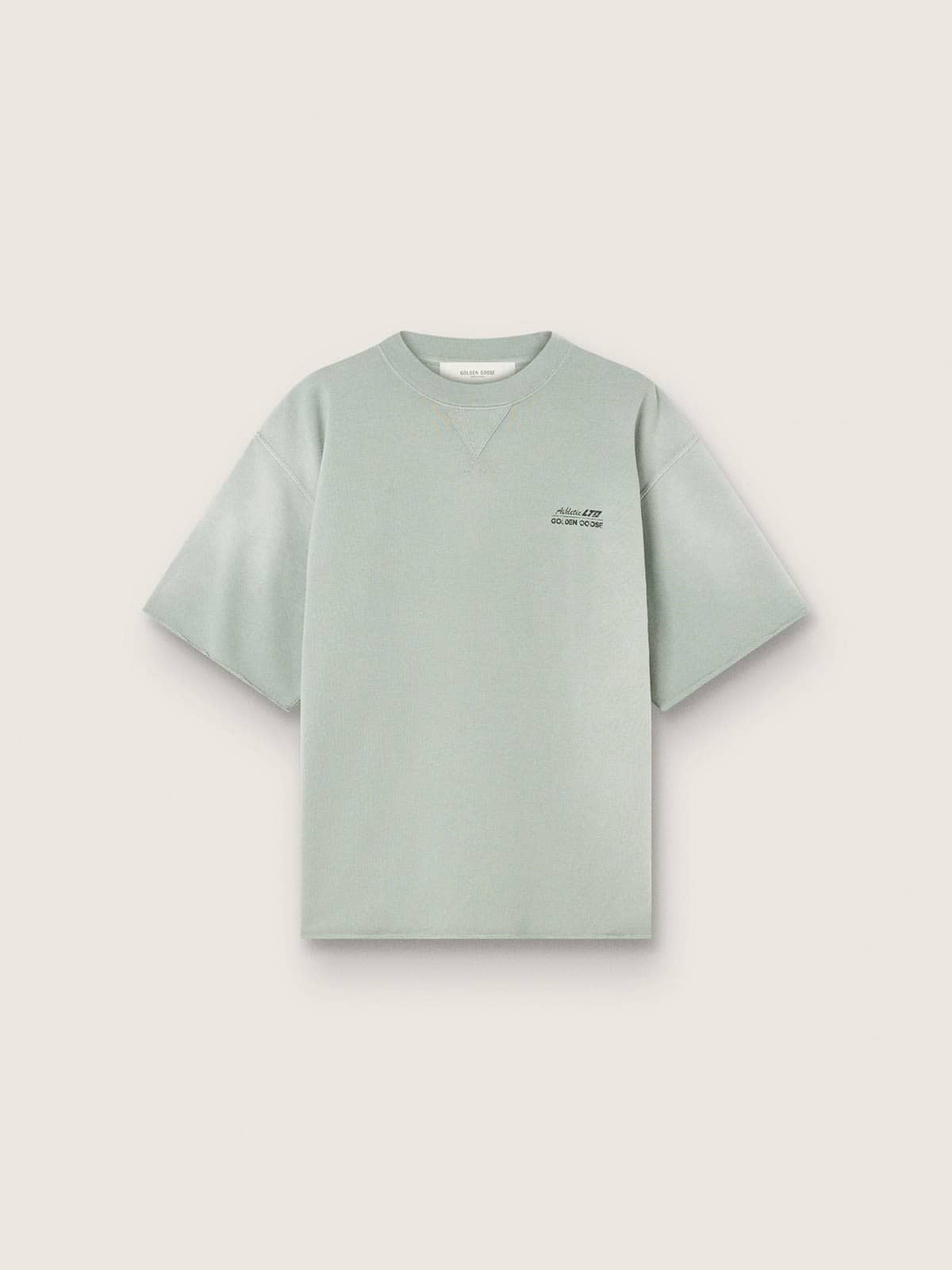 c7f8c896a7cc83d676dffa39ce0b761e25fda0dcafc9dac850e4eade559a5fd3 Unisex short-sleeved sweatshirt in green cotton with embroidery - Image 1