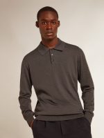 Men's long-sleeved polo shirt in gray merino wool - Image 5
