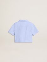 Girls' cropped shirt in striped light blue cotton - Image 6