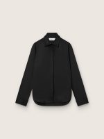 Women's shirt in black wool twill with floral embroidery in glass beads