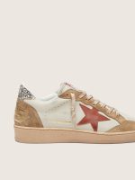Women's Ball Star in cream leather with brick-red leather star and suede inserts - Image 4
