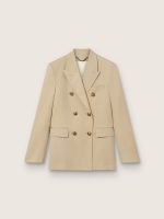 Women's double-breasted blazer in sand with gold heraldic buttons