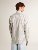 Men's white cotton shirt with fine burgundy stripes - Image 4