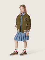 Journey unisex bomber jacket in military-green nylon twill with embroidered patch - Image 3
