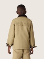 Kids' padded jacket in beige cotton with embroidery and patch - Image 7
