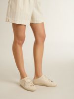 Women's Super-Star Sabot in beige canvas with embroidered beads and beige suede star - Image 3
