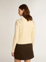 Women's cropped worn-white sweater with decorative crystals - Image 4