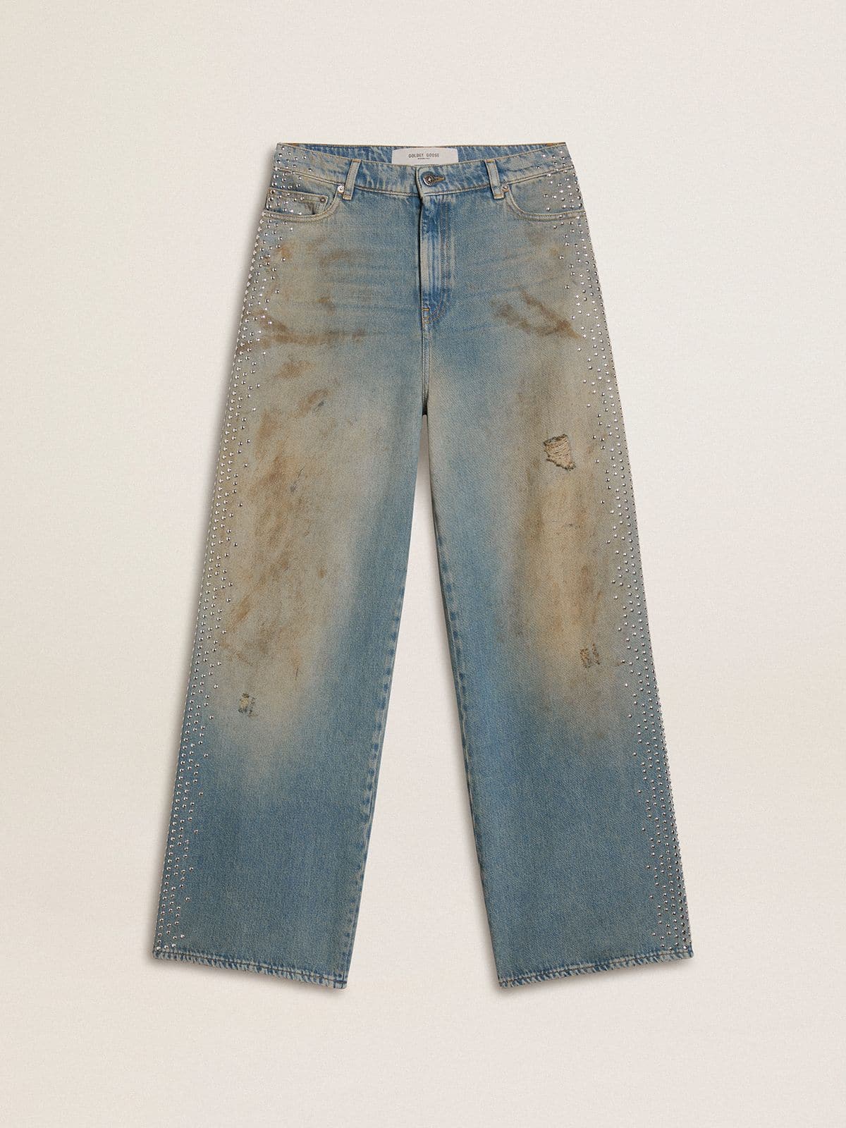 cae65efb694df96fcb4bda3cbf008d5085efc2220c2d31241bdfed1d55a4e9b6 Women's boyfriend jeans with a lived-in effect sand wash and studs - Image 1