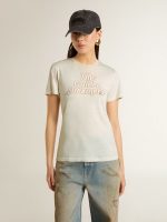 Women's white T-shirt with print on the front - Image 2