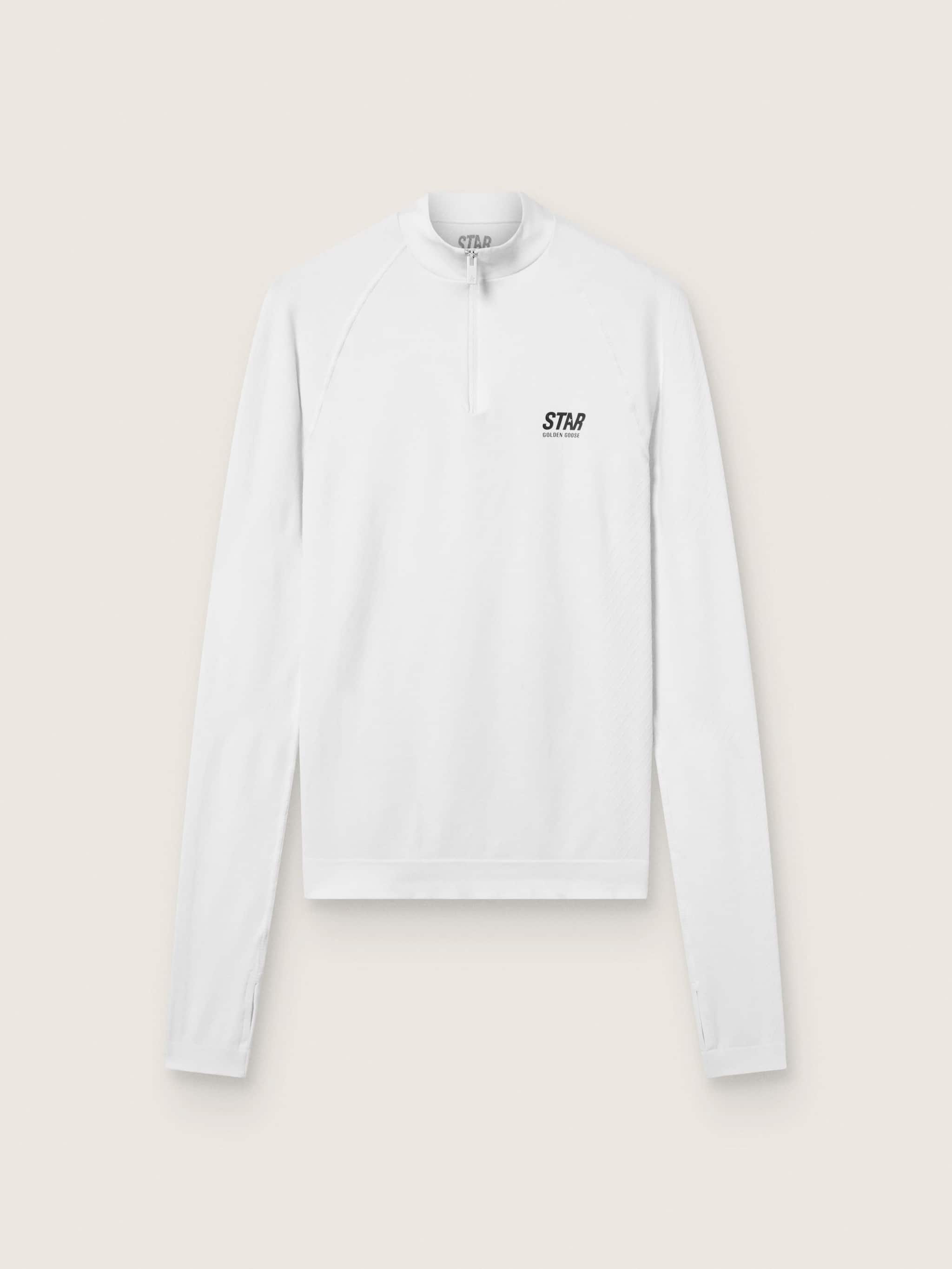 cb86c5c05d0dd8c8b49ca3fadaaee6f6dc30005f7481bfcea84b99f3817c3204 Women's white long-sleeve sports top with zip - Image 1