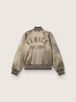Unisex bomber jacket in green satin with ribbed hems and collar - Image 2