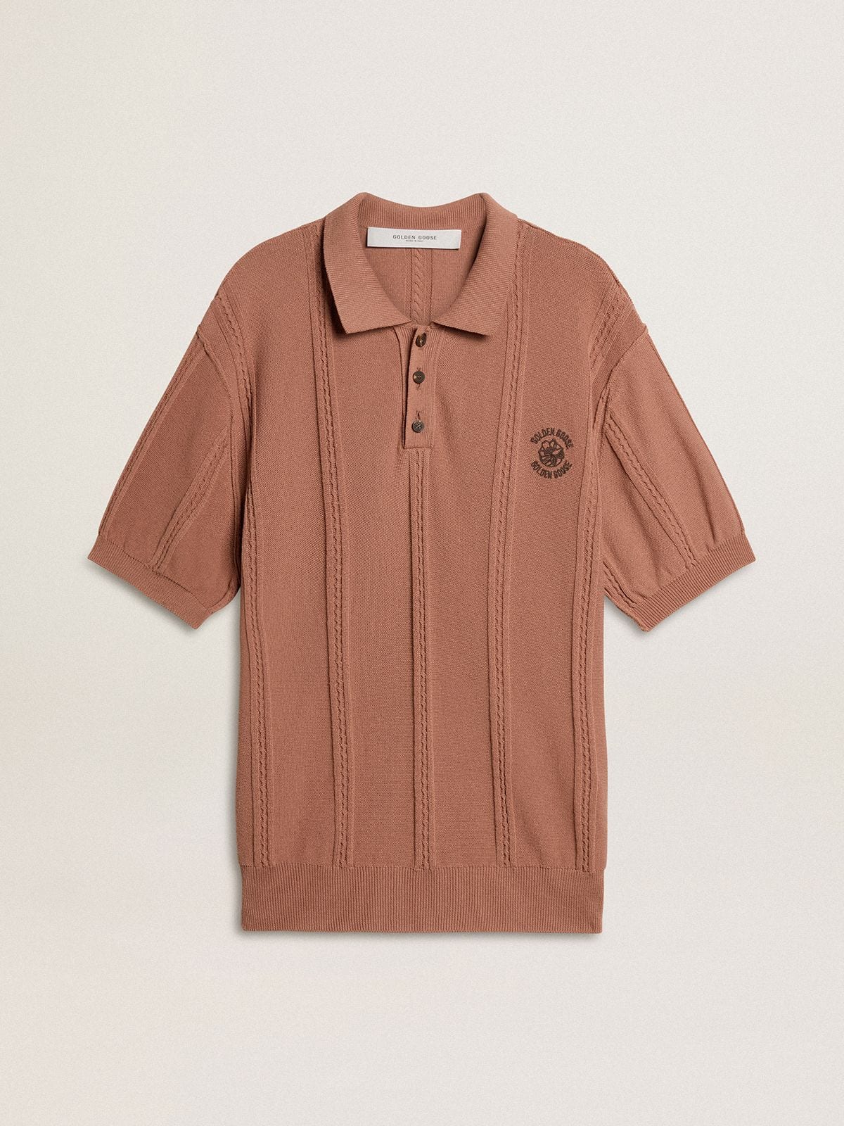 cba8bf6b425b7d966488c2e91c6c2e4112637b4aace6ee63a171129722644760 Men's brick-colored polo with embroidered logo. - Image 1