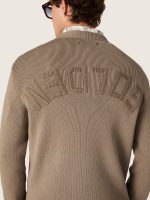 Men's sweater in light taupe organic cotton with embroidered logo - Image 4