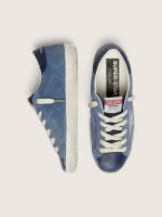 Women's Super-Star in denim-blue suede with silver glitter star - Image 3