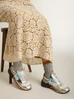 Women's Dad-Star in mesh and silver foiled leather with black suede star - Image 3