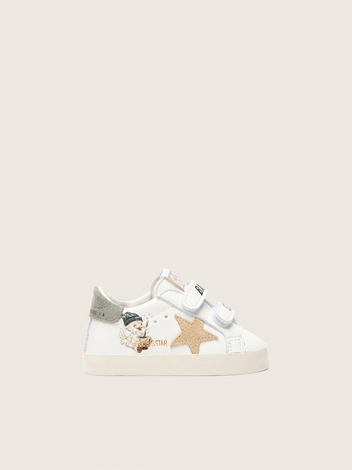 cc16fc6f5616c212608f838eb8276fa4f96b87742a6ce903618bdd39577244ef Baby School in nappa with beige suede star and mascot print - Image 1