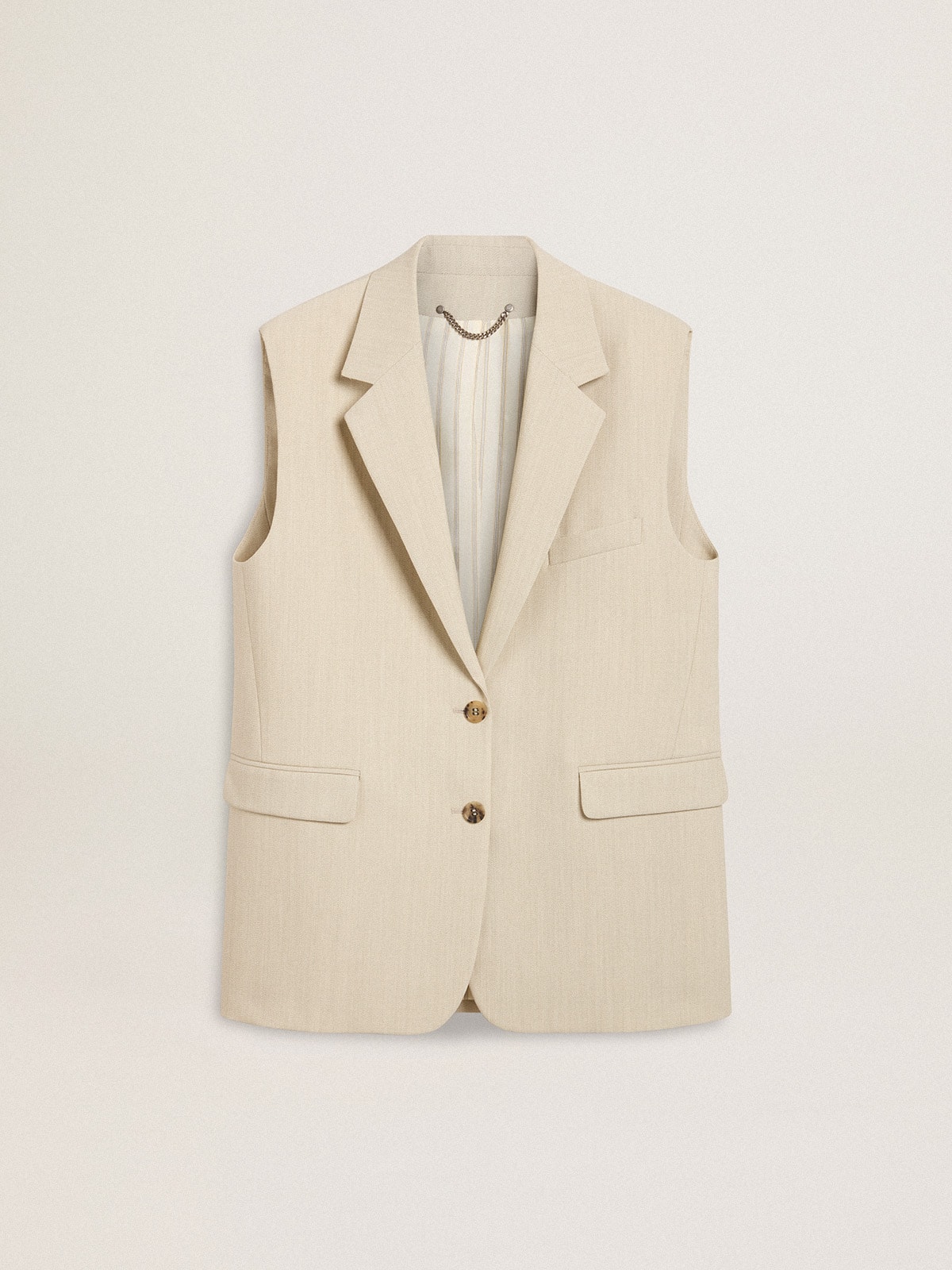 cc29873ccb212161cae6203d7664120e0e44ddab43cd8e8796cf655aa7611d53 Women's khaki wool blend vest jacket - Image 1