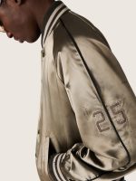 Unisex bomber jacket in green satin with ribbed hems and collar - Image 4