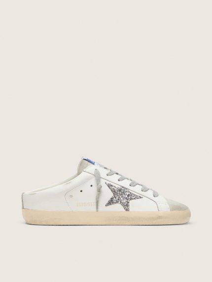 Super-Star Sabot with a platinum glitter star and suede tongue