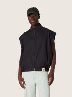 Men's vest in dark blue cotton twill with zip and flag print label - Image 5