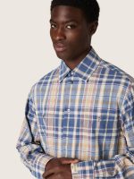 Men's oversized shirt in indigo and beige checked cotton - Image 4
