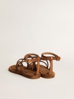 Women's Penelope flat sandals in tobacco leather with suede sole - Image 5
