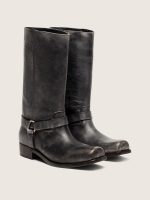 Men's high Biker boots in black leather with strap and silver-colored buckle - Image 2