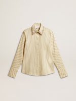 Ecru shirt with stripes and embroidered crystals