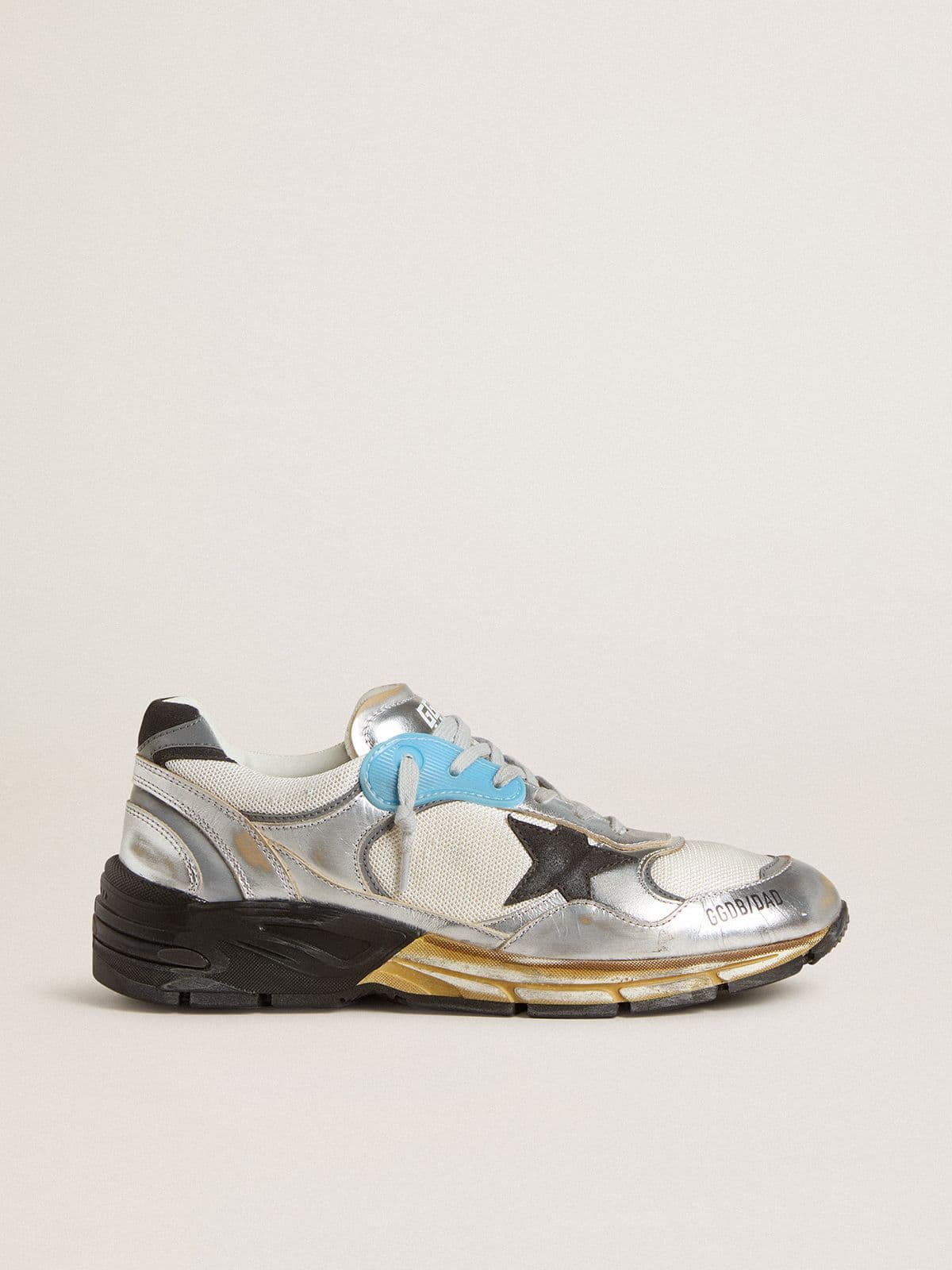 cd9ea59557598d1666966698fd65fc78f6da1c8c7addcb815047b76b59f719da Men's Dad-Star in mesh and silver foiled leather with black leather star - Image 1