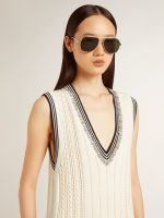 Women's worn-white cotton vest dress with dark blue ribbing and crystals - Image 5