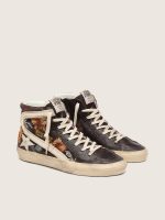 Women's Slide in ebony leather with cream star and multicolor embroidery - Image 2